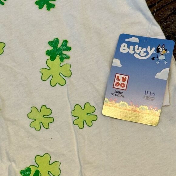 Girls' Disney Bluey St Patrick’s Day Short Sleeve Graphic Casual  T-Shirt Green - Picture 4 of 6